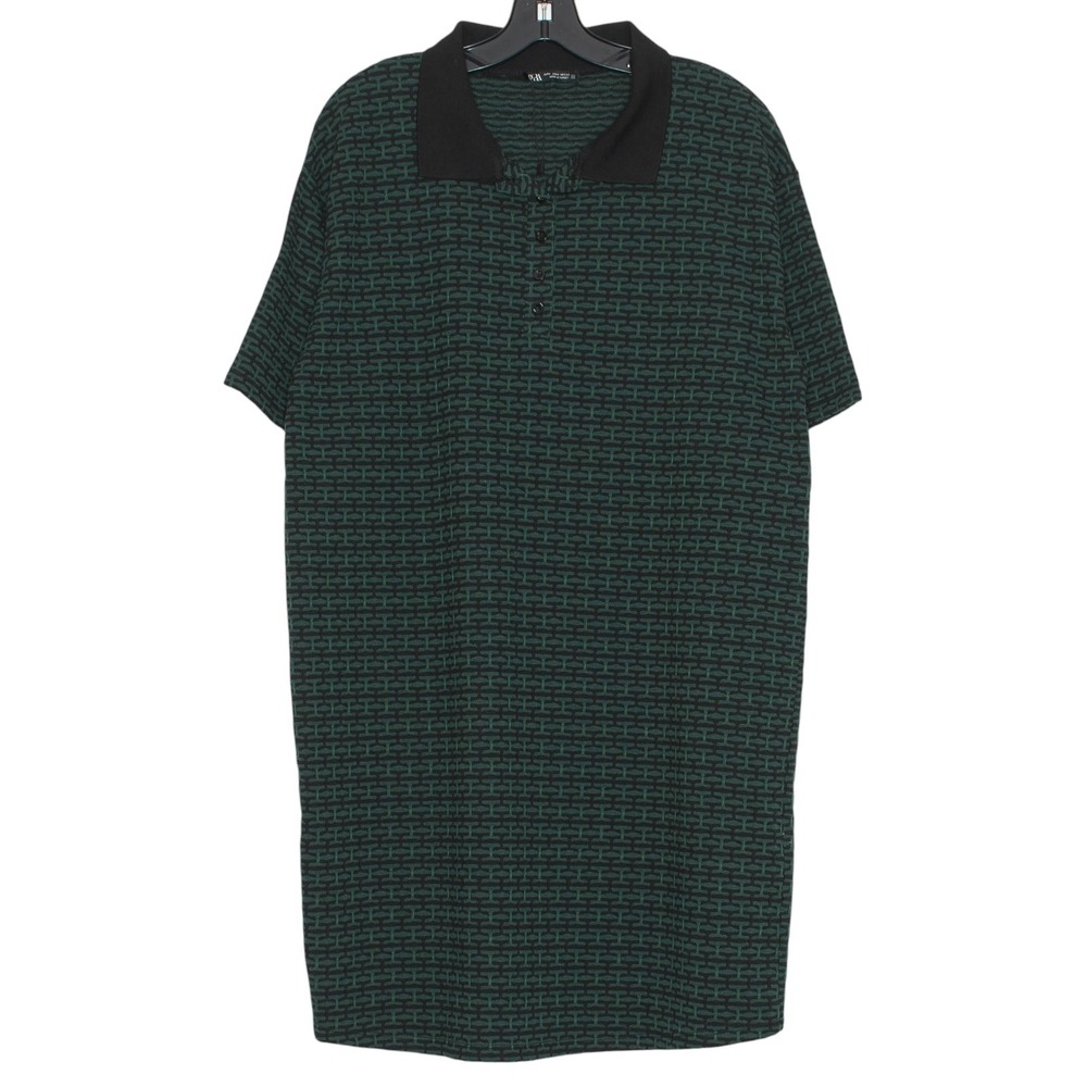 NEW Zara Green Black Polo Dress Minimalist Shift Quiet Luxury Dark Academia M